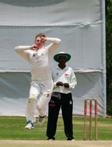 Jeppe's Luke Cannon on his way to a 5-wicket haul.