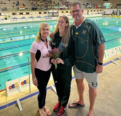 Going the extra mile: in support of their children, Jessica and Cameron's parents took up masters' swimming.