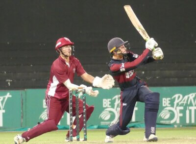Kearsney College wicketkeeper Matthew De Oliveira follows the path of the ball as Kaeden McAllister strikes the winning runs for Westville Boys' High in the W100 final.