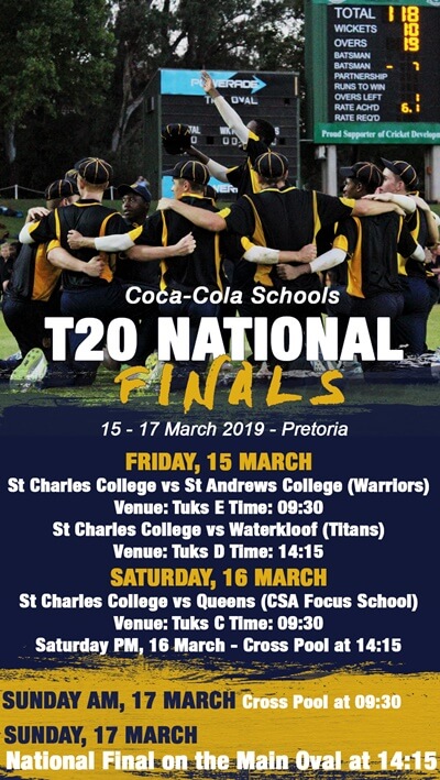 When St Charles shared the fixtures for the Coca-Cola Schools T20 National Finals with their supporters, they included the final, and Saints made it all the way to the title-decider. 