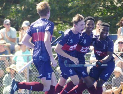 Thabo Dlamini was mobbed by his team-mates after opening the scoring for Westville in their hard-fought win over Michaelhouse.