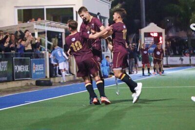 Paul Roos players celebrate after fighting their way from 0-2 down to beat Grey High 3-2 in Gqeberha on Friday, 26 April. Photo: Dian Lategan.