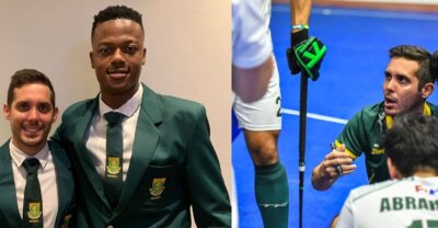 Cam Mackay with Westville old boy Bonga Mngoma, representing South Africa at the 2023 FIH Indoor World Cup.