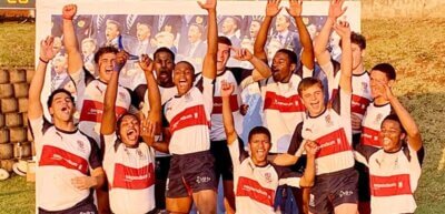 Westville Boys' High celebrate victory in the inaugural Saints Sevens, held at St Charles College on 12 August 2023.