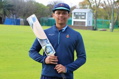 Bishops Diocesan College opening batsman Adnaan Lagadien scored a century as SA u19 Emerging rolled to a big victory over Zimbabwe u19 Emerging in the fourth of five one-ay internationals. Photo: Bishops Diocesan College on Facebook.
