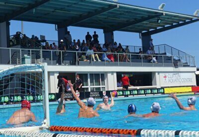 SACS' and SA Schools' star Nicholas Fall threatens the Hilton College goal during an intense clash to decide first place in Pool A.