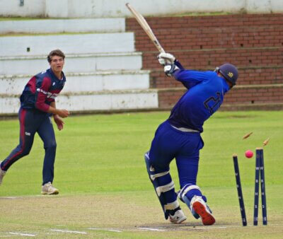 After making 16 from 22 balls, Northwood's Jamie Wimble was castled by Westville's Kyle McGough. Photo: Brad Morgan.