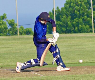 It's the last ball of the match. The scores are tied. Northwood captain Kyle White drives it for four to see his side to victory. Photo: Brad Morgan.