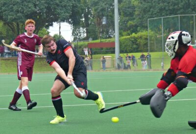 Jason Adams strikes to pull Clifton to within a goal at Kearsney. Photo: Brad Morgan. 
