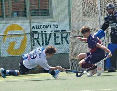 Before finding a winner, Paarl Boys' High found themselves stopped right at the last second in a sweeping attack on the Westville Boys' High goal. Photo: Brad Morgan.