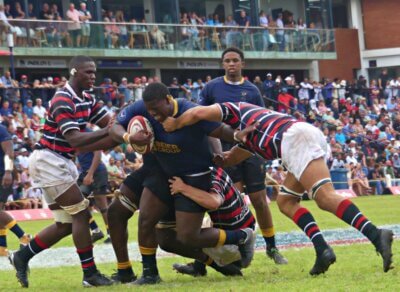 In front of a packed crowd, DHS powered their way to a 16-point win over Maritzburg College on Van Heerden's Field. Photo: Brad Morgan.