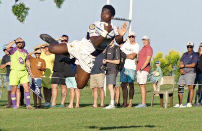 Centre Bongani Khumalo provided an extravagant finish to help pull orthwood within two points of Westville late in the game. Photo: Brad Morgan.