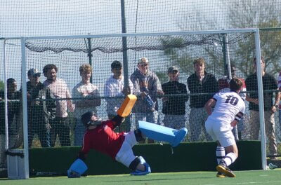 Hilton College captain Xavier Enslin sent Matthew Hunter the wrong to score the winning goal from the penalty spot. Photo: Brad Morgan.