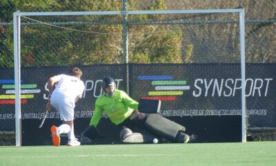 A penalty corner save by Owen McMennamin was one of the key plays in orthern Gauteng's win over KZ Coastal. Photo: Brad Morgan.