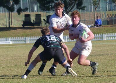 Brisbane Boys' College claimed a tight win over a young Hilton College team in an evenly contested back-and-forth clash. Photo: Brad Morgan.
