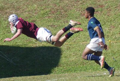 A St John's College Superman? The Johannesburg school ran in some thrilling tries against St Charles Blue. Photo: Brad Morgan.