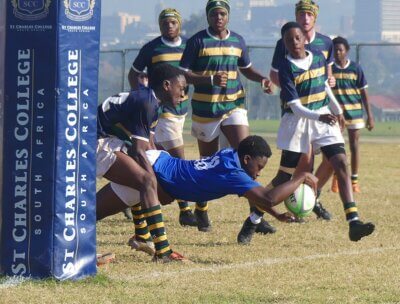 St Andrew's School cruised to a victory over CBC Boksburg on the last day of the u18 Independent Schools Rugby Festival and made frequent visits behind the opposition's try line. Photo: Brad Morgan. 