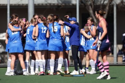 Coach Nicolene Terblanche celebrating with her side after winning the Challenger's Cup. Photo: Nico de Wit