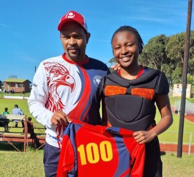 Mbali Khumalo received her 100th cap for Hudson Park in their 6-0 victory against Cambridge High School. Photo: Erin Lentz