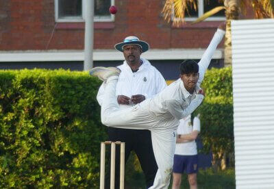 With 12 wickets in the match - six in both innings, leg-spinner Shiraz Perumal bowled Clifton to victory over Hoërskool Noordheuwel. Photo: Brad Morgan.