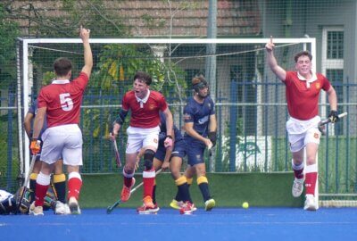 Joy for KES as they net a third goal against DHS. Photo: Brad Morgan.