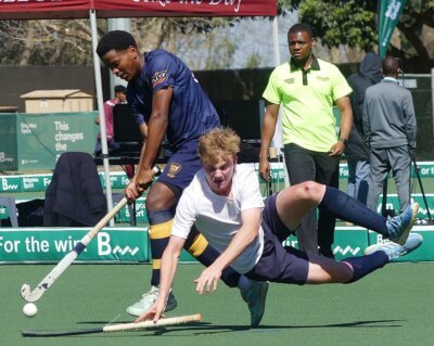 Durban High School beat St Alban's 4-0 on Saturday, on their way to lifting the Kearsney Hockey 5s, powered by Belgotex Sport, title. Photo: Brad Morgan.