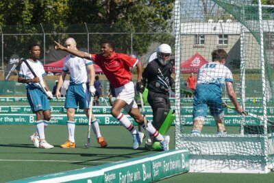 Thandanani Zuma lets out a shout of delight after scoring a crucial second goal for Michaelhouse against Garsfontein. Photo: Brad Morgan.