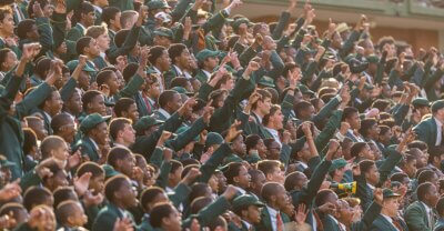 Beaten but unbowed, Glenwood High's support rang loud until the end of the game. Photo: Justin Waldman Sports Photography.
