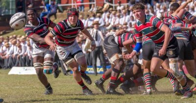 Down by 15 points early in the second half, Pretoria Boys High scored 19 unanswered points to stun Maritzburg College on Goldstone's. Photo: Justin Waldman Sports Photography.