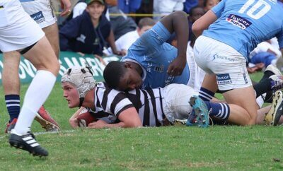 Selborne College Head Boy and 1st XV hooker, Liam Hansen, dotted down twice as Selborne beat Grey High by 13 points in East London. Photo: Selborne College on Facebook.