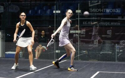 Brianna Robinson of Easterns plays a backhand during her 3-2 win over Chante Leppan of Northerns in the women’s U19 section on the second day of the Growthpoint SA Junior Nationals squash championships at the V&A Waterfront in Cape Town on Friday. 