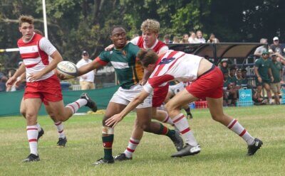Glenwood beat Michaelhouse in the Cup quarterfinals after' House, who had twice come from behind to win their Pool A matches, was unable to execute the feat for a third time. Photo: Brad Morgan.