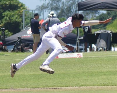 Shiraz Perumal was unbeaten on 26, scored at two runs a ball, and also picked up 1/2 in Clifton's one-sided win over Umlazi Comtech High. Photo: Brad Morgan.