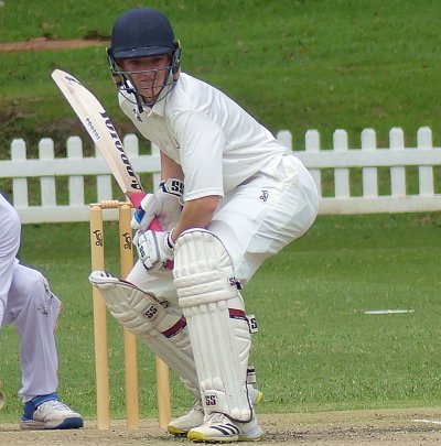Asher Hollister struck an aggressive 62 not out and, with a big assist from Aaron Blackburn, who clubbed an unbeaten 50, steered Kearsney College to a 10-wicket win over Thomas More College. Photo: Brad Morgan.