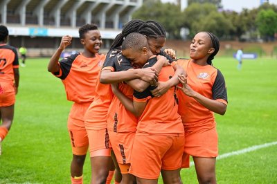 The University of Johannesburg celebrates after scoring against Durban Ladies in the u20 women's final. Photo: Engen Sports on Facebook.