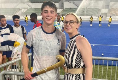Keegan de Jager pictured with his mother after scoring a hat-trick for South Africa on day two of the Dato Mirnawan Cup in Malaysia. Photo: Puis Nkosi
