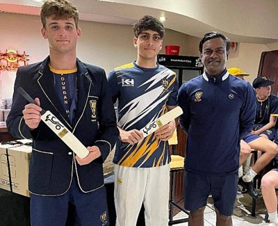 Josh van Biljon and Ismaeel Omar were recognised for scoring over 1000 runs each for DHS in 2025. The bad news for the side's future opponents is they'll be back in 2025 to add to their records. Photo: Durban High School on Facebook.