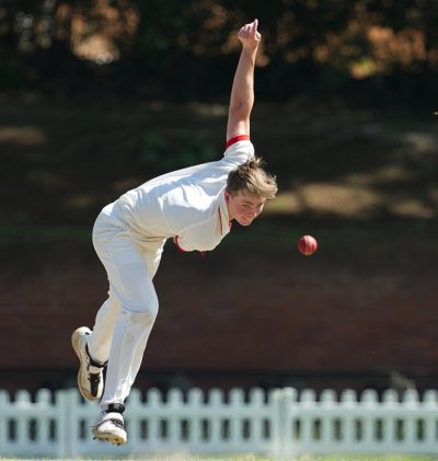 Rex Wardlaw was the most successful bowler for Michaelhouse, removing three St Charles batsmen. Photo: Justin Waldman Sports Photography.