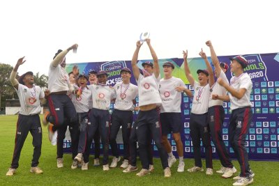The joy of victory! Westville Boys' High celebrates winning the KZN Coastal Switch Schools SA20 title. Photo: Brad Morgan.