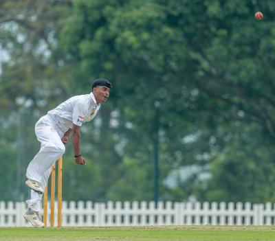 St Charles' spin bowler Kaiyuran Naidoo had Hilton College's number, snaring four wickets to destroy the visitors' batting effort. Photo: Justin Waldman Sports Photography.