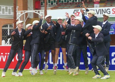 That winning feeling! Hilton College hoists the Switch KZN Schools SA20 Volume Two winner's trophy. Photo: Brad Morgan.
