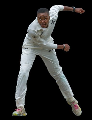 Hilton College opening bowler Sechaba Gude captured 3/34, but the day belonged to Michaelhouse, who scored a comfortable 68-run win on the Roy Gathorne Oval. Photo: Justin Waldman Sports Photography.