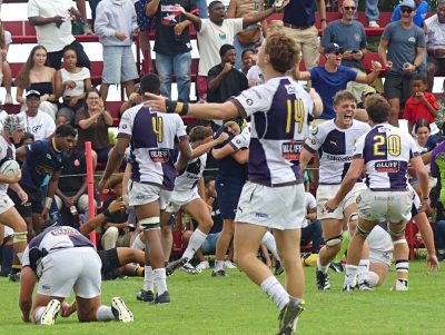 With the final whistle having just blown, Northwood's Knights celebrated a memorable victory over DHS. Photo: Brad Morgan.