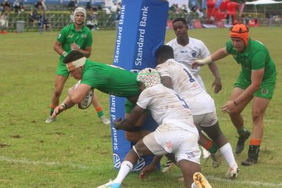 Hoërskool Rustenburg lock, Thian Labuschagne, scored a hat-trick against a game Peterhouse side. Photo: Gabby Swanepoel. 