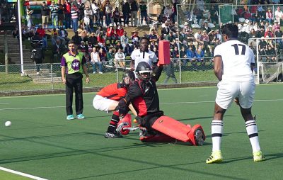 Maritzburg College goalkeeper Viwe Ndlovu was beaten early in the game as Hilton College took the lead on a goal by Ben Wilson. Photo: Brad Morgan.