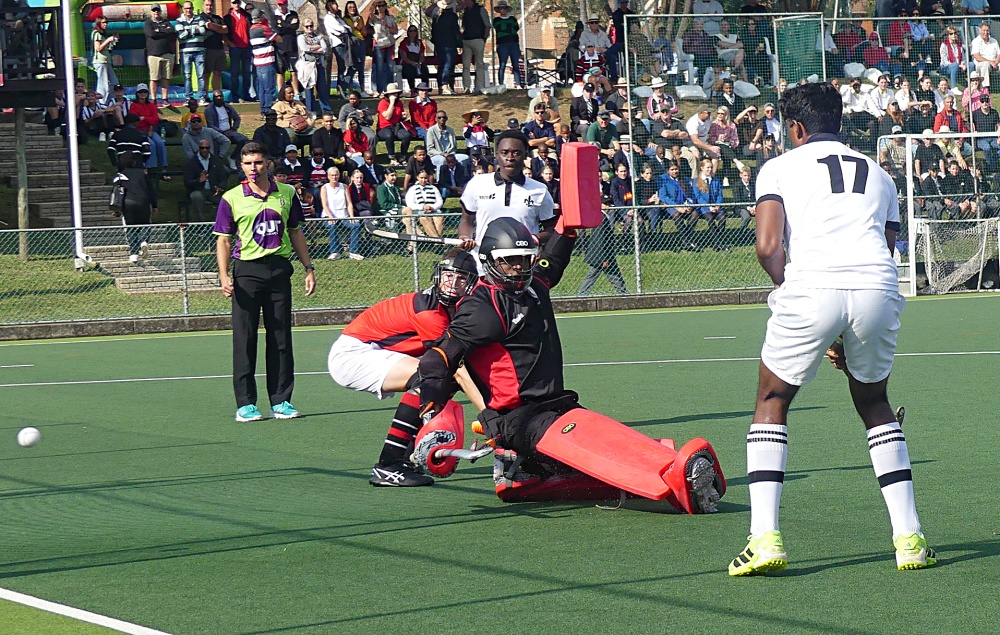 Maritzburg College goalkeeper Viwe Ndlovu was beaten early in the game as Hilton College took the lead on a goal by Ben Wilson. Photo: Brad Morgan.