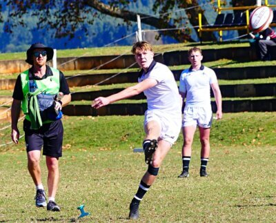Hilton College's fullback, James Peattie, delivered a thrilling performance against Pretoria Boys High, scoring a try and landing a penalty kick from beyond the halfway line. Photo: Brad Morgan.