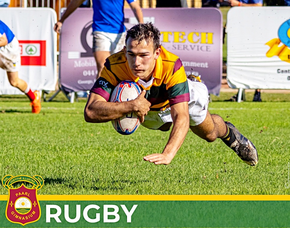 Paarl Gimnasium produced a magnificent second-half showing to charge to a 36-point win over Oakdale Landbou, scoring eight tries to one. Photo: Paarl Gimnasium on Facebook.